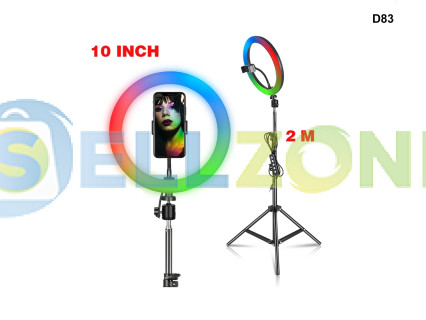 Τρίποδο Δαπέδου Ring Light RGB LED 10 ιντσών με Βάση για Κινητά 210cm με παλέτα χρωμάτων - D83