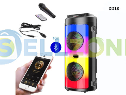 Ασύρματο ηχείο Bluetooth Karaoke + μικρόφωνο, τηλεχειριστήριο και φώτα LED - DD18