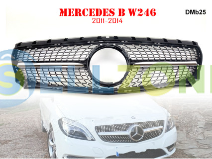 Μπροστινή γρίλια με ασημιές αποχρώσεις τύπου Diamond για Mercedes B W246 2011-2014 - DMb25