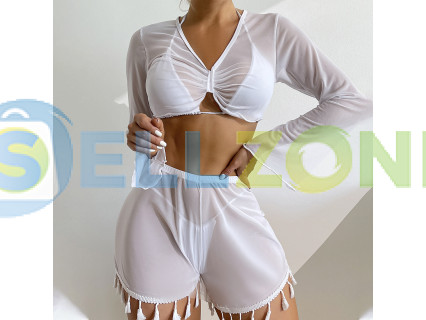 Γυναικείο λευκό σετ παραλίας δύο τεμαχίων - W0546-W0548