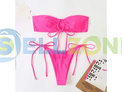 Γυναικείο Στράπλες Μπικίνι σε ροζ χρώμα - W0584-W0586