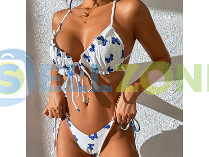 Γυναικείο μαγιό δύο τεμαχίων μπλε πεταλουδίτσες - W0683-W0685