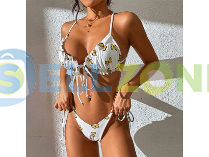 Γυναικείο μαγιό δύο τεμαχίων με κίτρινες πεταλουδίτσες- W0686-W0688