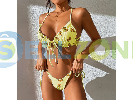 Γυναικείο μαγιό δύο τεμαχίων κίτρινο με πεταλουδίτσες- W0695-W0697